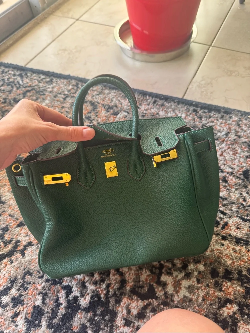 & Other Stories Dark Green Leather Top-Handle Satchel with Gold Hardware New 🆕